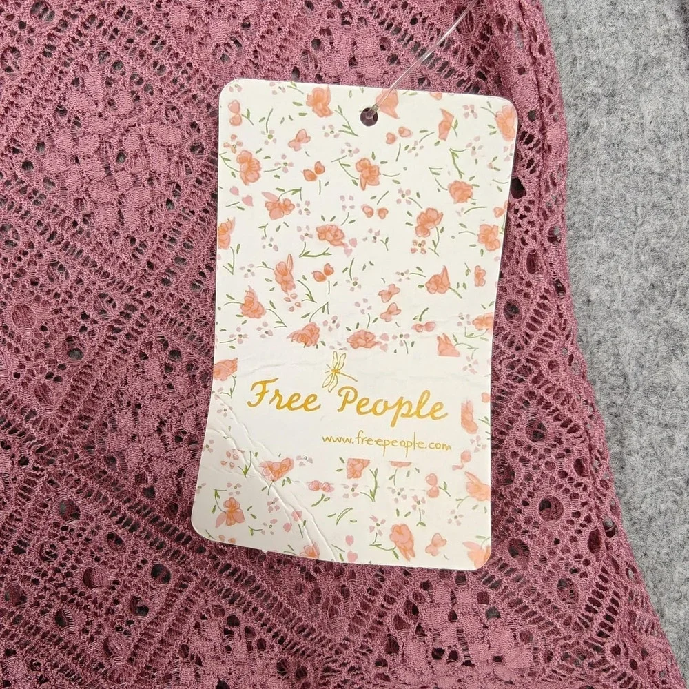 Free People Blouse Womens XS Pink Lace Turtleneck Long Sleeve Sheer Top New